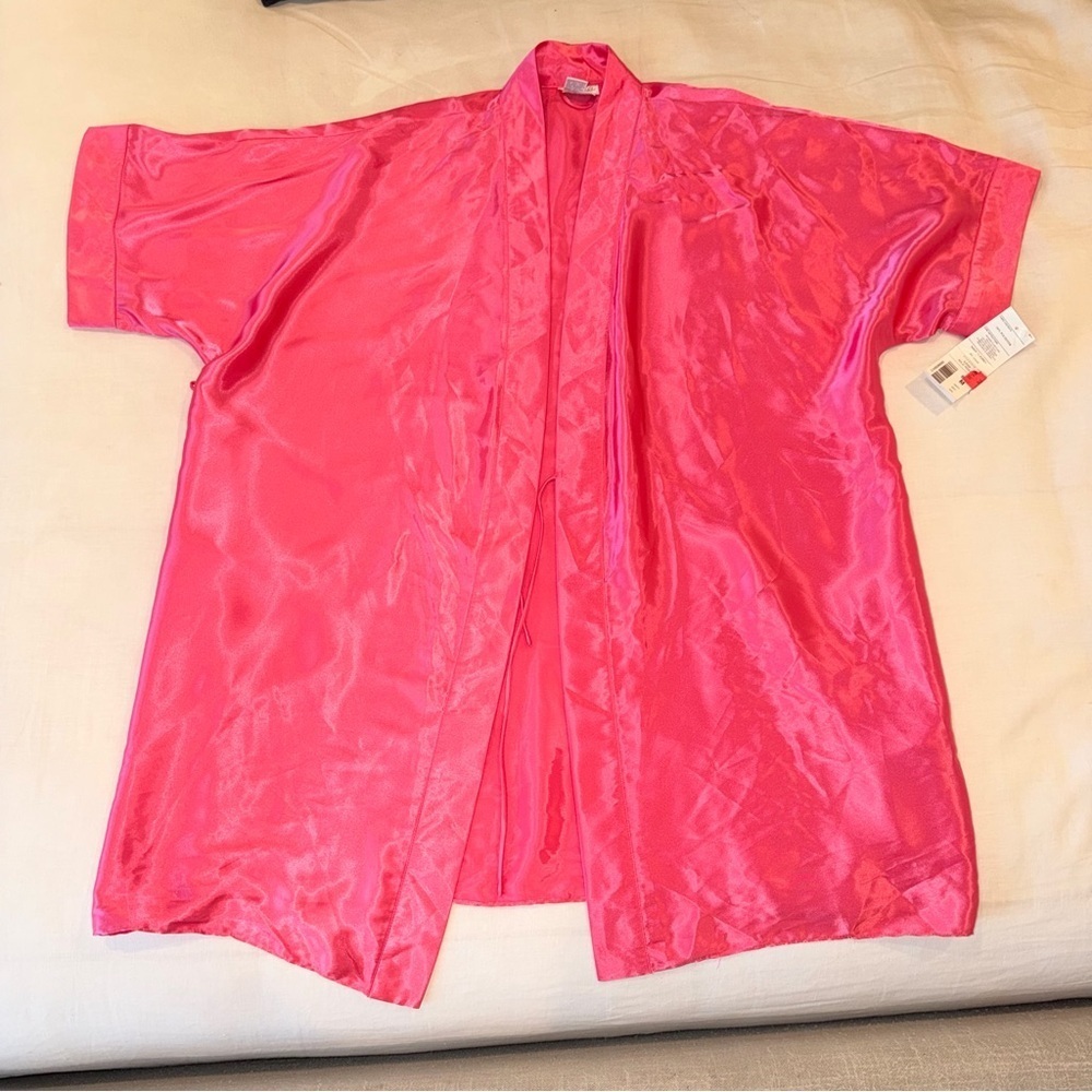 NWT Hot Pink Satin Robe Kimono Bridal Getting Ready Spa Lounge Size M
